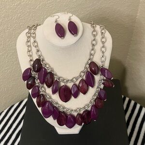 Purple Statement Necklace and Earring Set